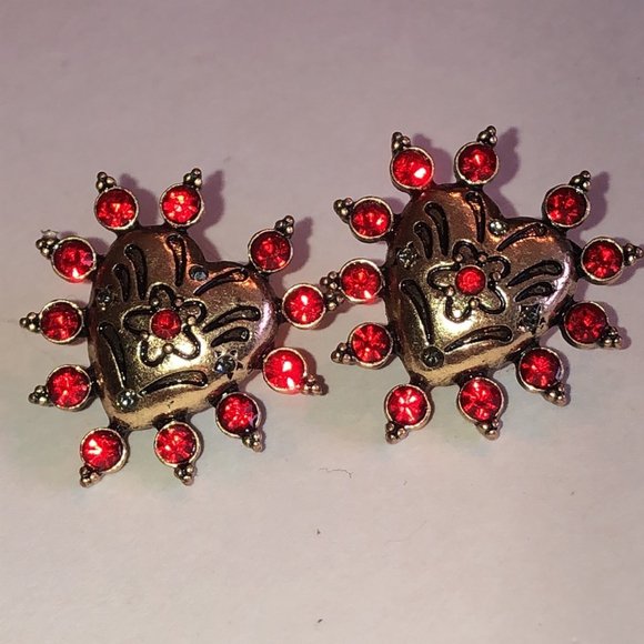 Betsy Johnson Gold Tone and Red Heart Stud Earrings - Picture 3 of 5